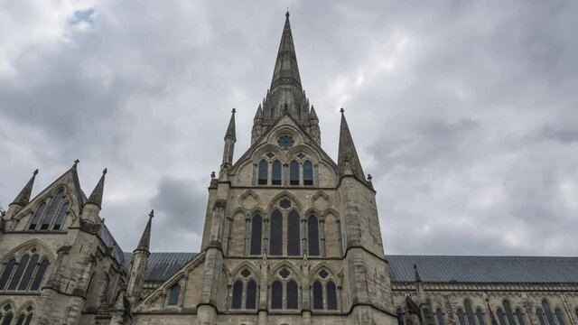 Cathedral Tallest Church Spire t Salisbury, England, UK  Time Lapse