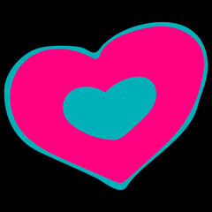 Colorful Doodle Heart Isolated on Black Background.