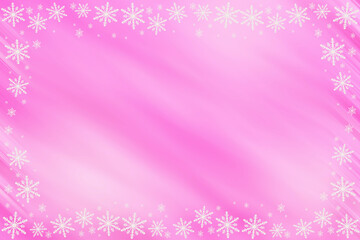 Winter magenta crimson lilac rose pink bright gradient background with diagonal slanted waves and white snowflakes on the top, bottom, sides, along the contour. Message for Christmas, New Year.