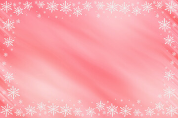 Winter pink crimson rose red saturated bright gradient background with diagonal slanted waves and white snowflakes on the top, bottom, sides, along the contour.   Message for Christmas, New Year.
