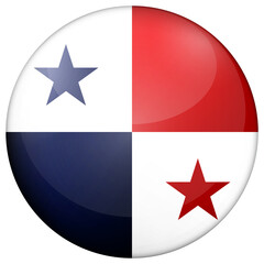 Glass light ball with flag of Panama. Round sphere, template icon. National symbol. Glossy realistic ball, 3D abstract vector illustration highlighted on a white background. Big bubble.