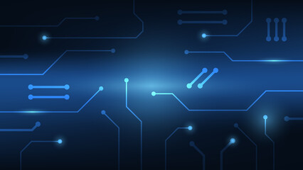 Hi-tech digital circuit board. AI pad and electrical lines connected on blue lighting background. futuristic design element 