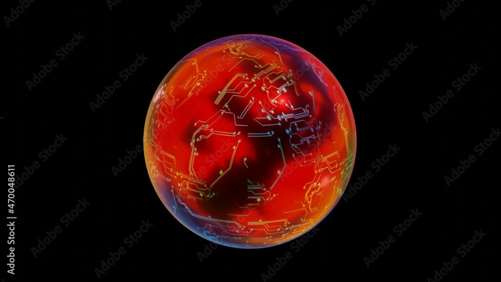 Poster shiny rainbow sphere rotates on a black background. looped animated background. 3d render