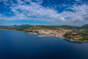 Obraz premium Aerial view of the beautiful seaside city of Pylos located in western Messenia in Peloponnese, Greece