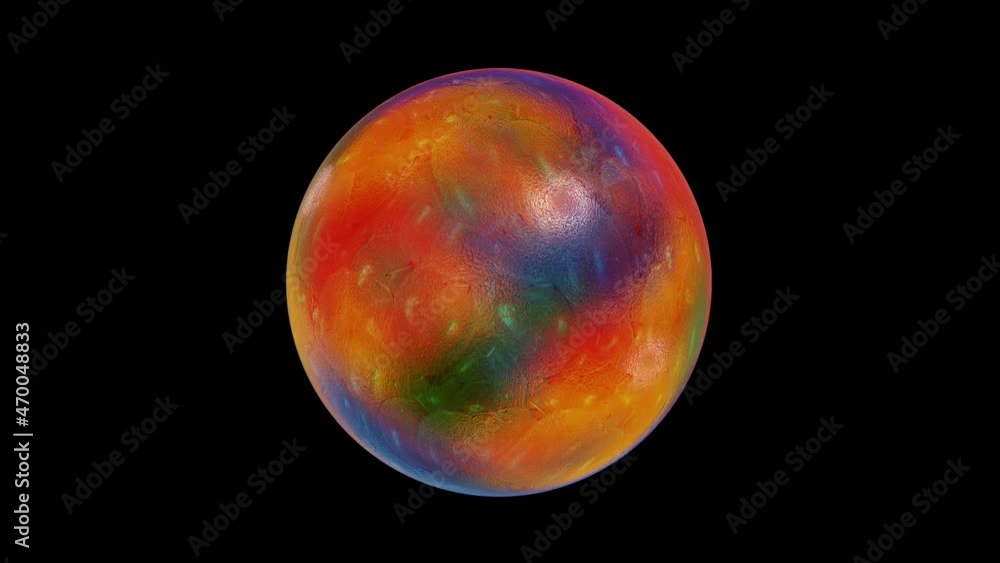 Poster shiny rainbow sphere rotates on a black background. looped animated background. 3d render