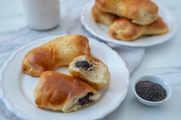 Traditional home made crescent rolls with poppy seeds
