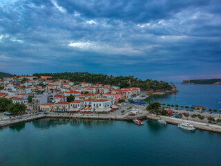 Fototapeta na wymiar Aerial view of the beautiful seaside city of Pylos located in western Messenia in Peloponnese, Greece
