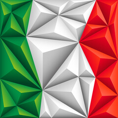 Fototapeta premium Abstract polygonal background with colorful green, white and red stripes of the Italian flag. Polygonal flag of Italy.
