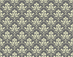Flower geometric pattern. Seamless vector background. Gray ornament