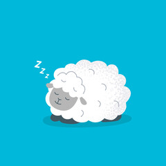 A cute sheep sleeps. A funny little sheep. Vector flat illustration.