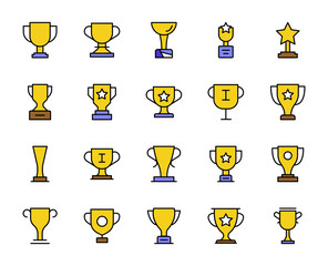 Winning cup design icons set. Thin line vector icons for mobile concepts and web apps. Premium quality icons in trendy flat style. Collection of high-quality black outline logo