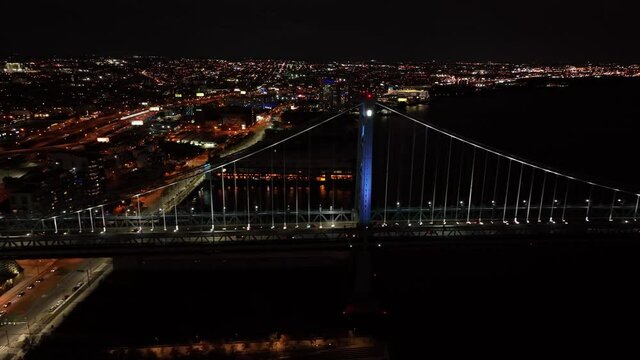 Aerial Drone Flight of Ben Franklin Bridge Philadelphia