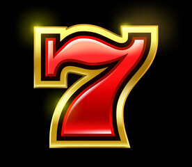Number seven, icon casino, slot machine symbols. Winning, win, lucky, jackpot. - obrazy, fototapety, plakaty