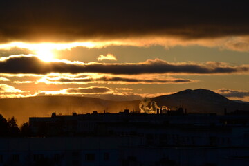 sunset over the city of Neryungri The Republic of Sakha Yakutia
