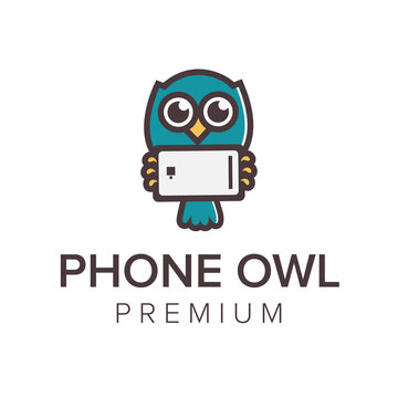 phone owl logo icon vector template