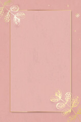 Gold leaves pattern with gold frame on pink mobile phone wallpaper vector
