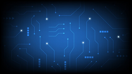Obraz premium Hi-tech digital circuit board. AI pad and electrical lines connected on blue lighting background. futuristic design element 