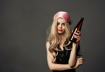 pretty woman fun emotions Red lipstick alcohol isolated background