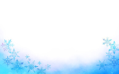 水彩イラスト　雪の結晶のフレーム　背景