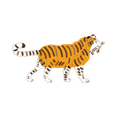 tiger cartoon, drawing isolated vector illustration   