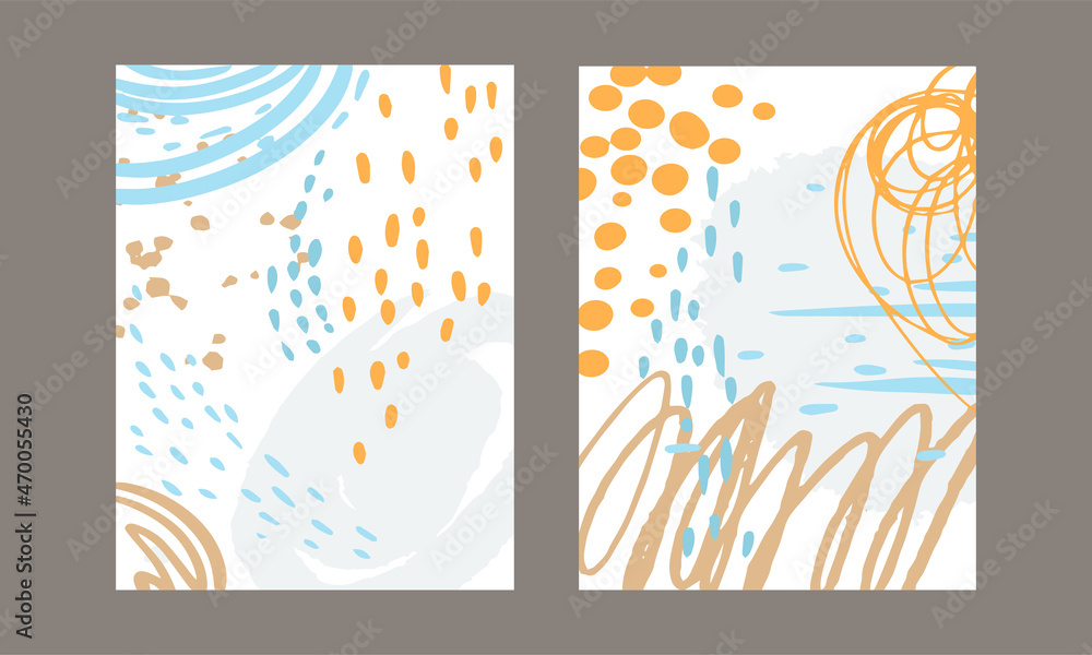Poster card with brush stroke and dots scribble design vector set