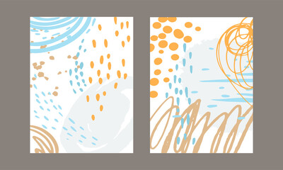 Obraz premium Card with Brush Stroke and Dots Scribble Design Vector Set