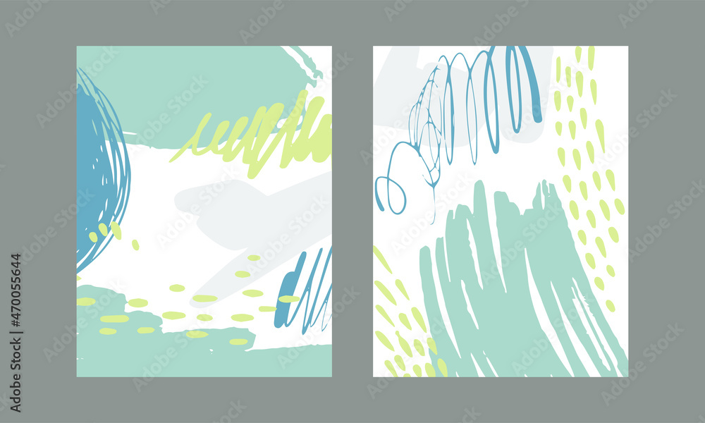 Poster card with brush stroke and dots scribble design vector set