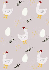 seamless background with chicken and eggs 
