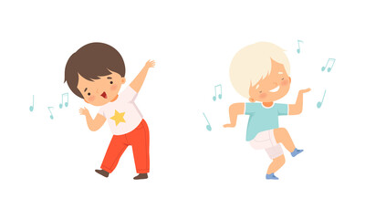 Little Kids Dancing to Music Rhythm and Singing Vector Set