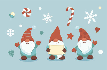 Set with cute gnomes and festive winter elements.