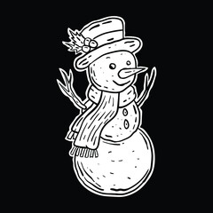 snowman illustration vector black and white