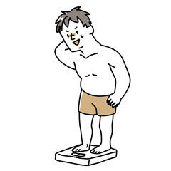 Naklejka premium 体重計に乗って焦る男性