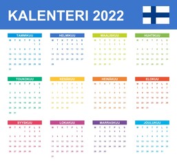 Finnish Calendar for 2022. Scheduler, agenda or diary template. Week starts on Monday