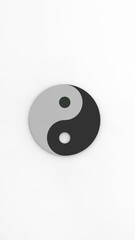 Yin and yang. Symbol of opposite. Gray background. Vertical image. 3d image. 3d rendering