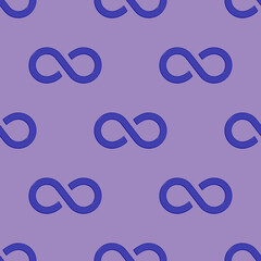 Seamless pattern. Sign of infinity is blue, isolated on pastel purple background. Symbol of infinity. 3d image. 3d rendering