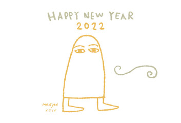 メジェドイラスト年賀状2022_2色_横