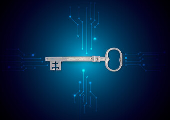 secure internet computer key icon with a circuit board illustration 