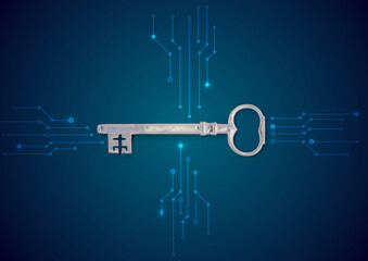 encrypt key - computer key icon with a circuit board and binary code illustration 