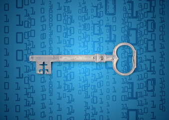 encrypt key - computer key icon with a circuit board and binary code illustration 