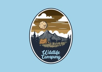 Vintage wildlife camping illustration drawing