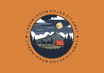 Vintage wildlife camping illustration drawing