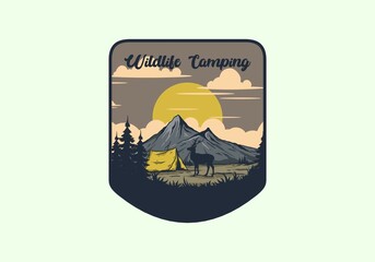 Vintage wildlife camping illustration drawing