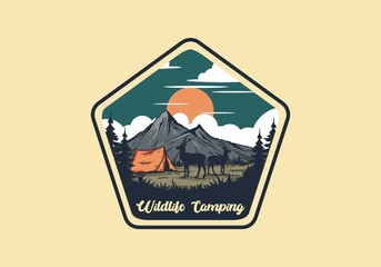 Vintage wildlife camping illustration drawing