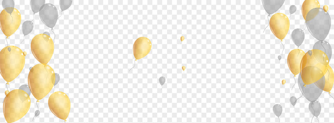 Gold Air Background Transparent Vector. Balloon 3d Background. Silver Gift Helium. Baloon Love Design.