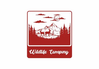 Vintage wildlife camping illustration drawing
