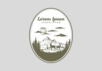 Vintage wildlife camping illustration drawing