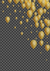 Golden Balloon Background Transparent Vector. Surprise Circus Border. Yellow Glitter Baloon. Helium Reflection Banner.