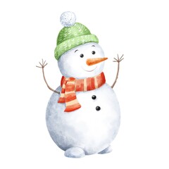 Snowman isolated on white. Winter season illustration.