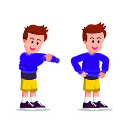 The movement of a cute boy wearing a sweater