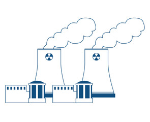 シンプルな原子力発電所のイラスト　線画　原発　脱炭素　白背景